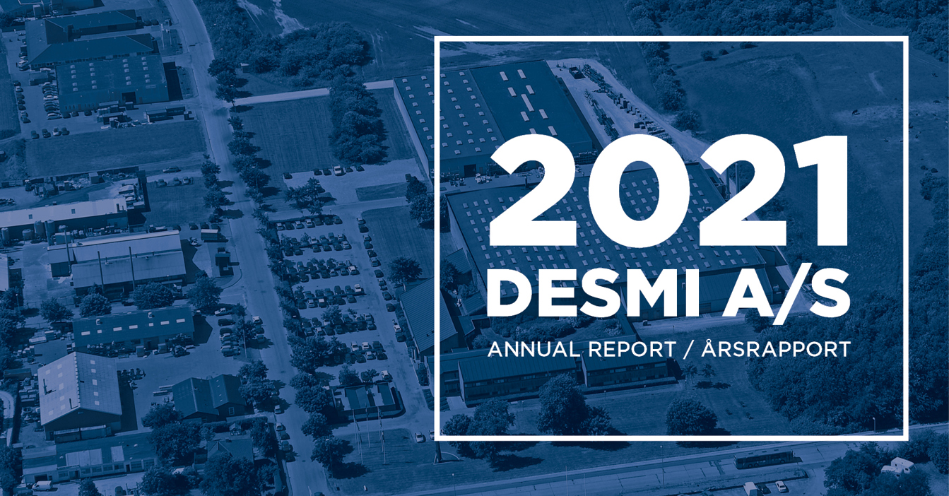 Aerial view with "2021 DESMI A/S Annual Report" text overlay.