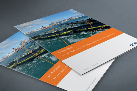 Brochures featuring DESMI EnviRo-Care technology for oil spill response in marine environments.
