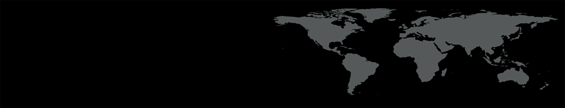 World map silhouette on a black background, highlighting continents in gray.