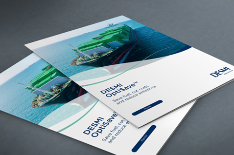 DESMI Optisave brochures featuring a cargo ship on the cover.