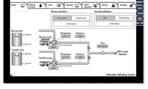 HMI control panel for DESMI helicopter refueling system with intuitive interface.