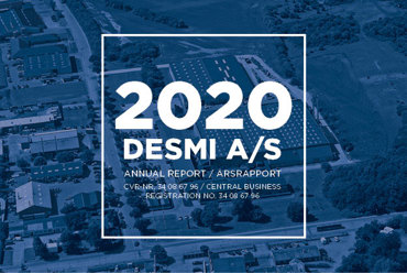 2020 DESMI A/S annual report cover with aerial view of facilities.